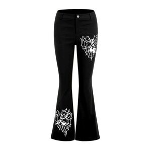 ROMWE PUNK Figure & Spider Web Print Flare Leg Pants